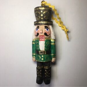 Hand Carved Green and Gold Nutcracker Ornament